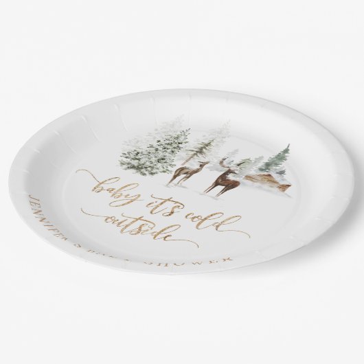 Waldhirsche Winterbaby Dusche Pappteller (Schrägansicht)