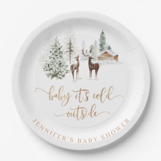 Waldhirsche Winterbaby Dusche Pappteller (Vorderseite)