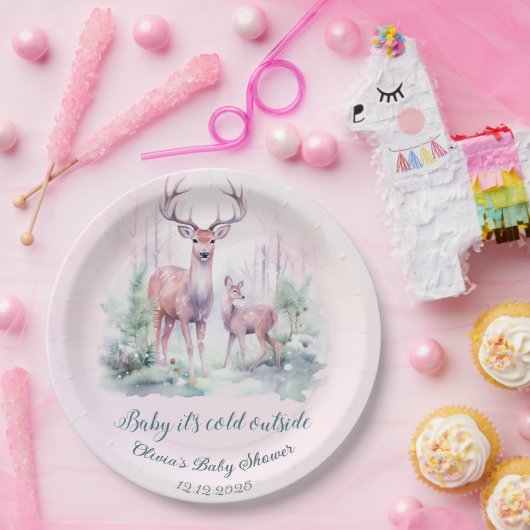 Waldhirsche Winterbaby Dusche Pappteller (Party)