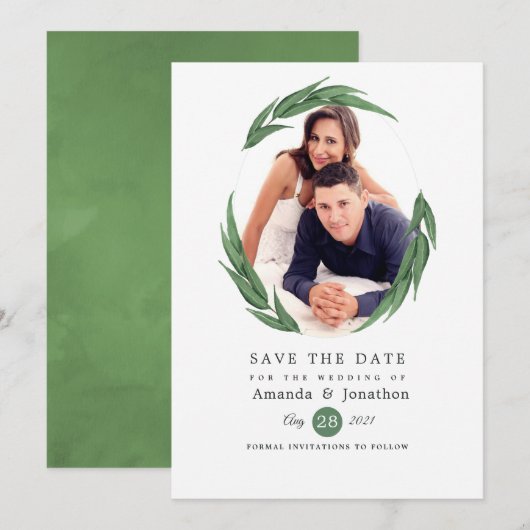 Waldhochzeit mit Grün Save The Date (Vorne/Hinten)