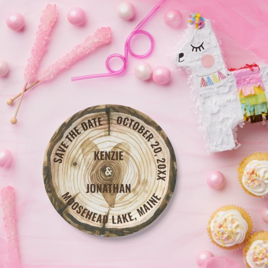 Waldhochzeit rettet den Datumsring-Stumpf Pappteller (Party)