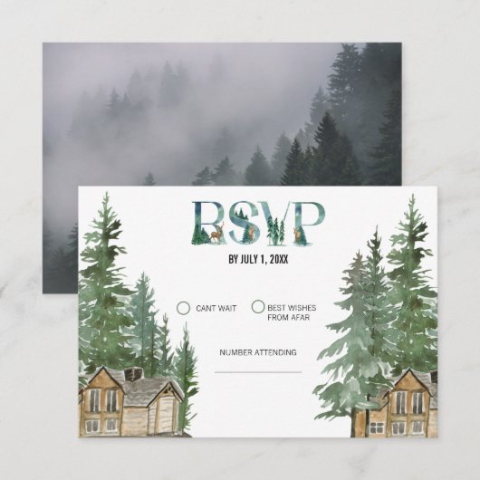 Waldhochzeit RSVP Karte (Vorne/Hinten)