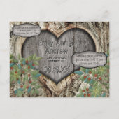 Waldhochzeit Rustikales Herz in Bäumen Save the Da Ankündigungspostkarte (Rückseite)