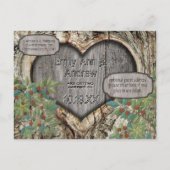 Waldhochzeit Rustikales Herz in Bäumen Save the Da Ankündigungspostkarte (Rückseite)