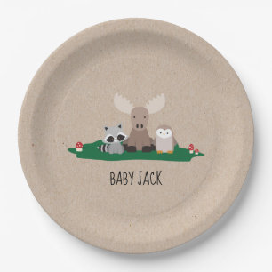 Waldholzfäller-Babyparty-Tiere rustikal Pappteller