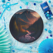 Waldhorizon mit Sonnenuntergang Pappteller (Party)