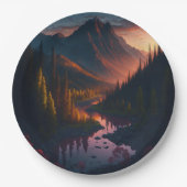 Waldhorizon mit Sonnenuntergang Pappteller (Vorderseite)