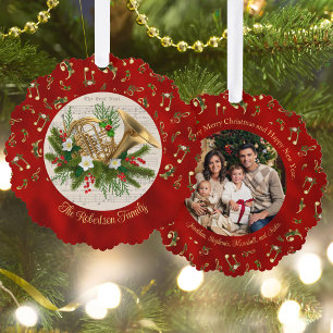 Waldhorn Musikalisch Rot Weihnachten Foto Ornament Karte