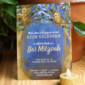 Waldhühner, Blauer, Beige Bar Mitzvah laden ein Einladung