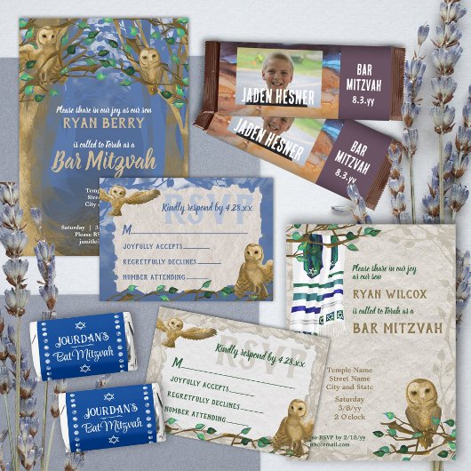 Waldhühner, Blauer, Beige Bar Mitzvah laden ein Einladung