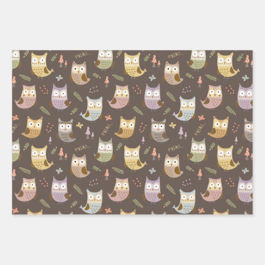 Waldhühner-Muster, Kinder, grün braun und weiß Geschenkpapier Set (Vorderseite 3)