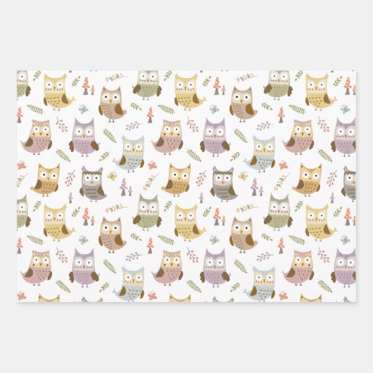 Waldhühner-Muster, Kinder, grün braun und weiß Geschenkpapier Set (Vorderseite 2)