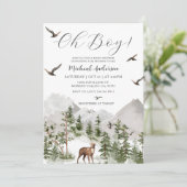 Waldhühner Pine Tree Deer Boy Baby Dusche Einladung (Stehend Vorderseite)