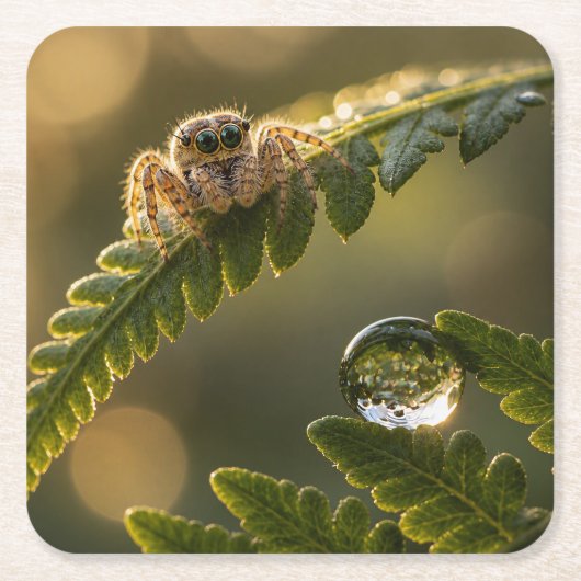 Waldhüter-Untersetzer - Springende Spinne Rechteckiger Pappuntersetzer (Vorderseite)