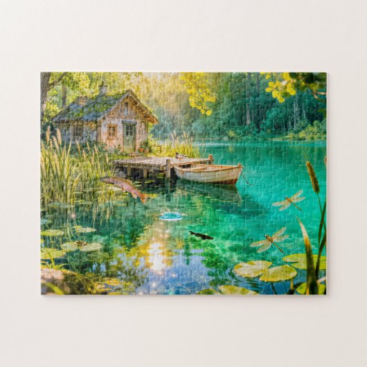 Waldhütte mit Enten, Pier und Steg A Puzzle (Horizontal)