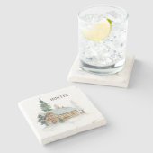 Waldhütte mit Hirsch Personalisiert  Steinuntersetzer (Seitenansicht)