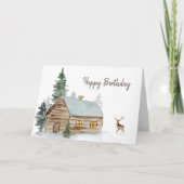 Waldhütte mit Hirsch zum Geburtstag Dankeskarte (Vorderseite)