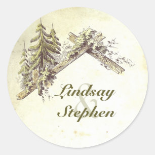 Waldhütte Rustikale Hochzeit Runder Aufkleber