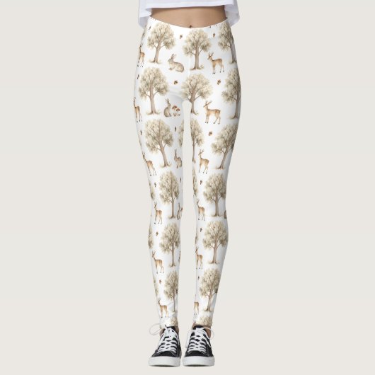 Waldkaninchen und Hirschmuster Leggings (Vorderseite)