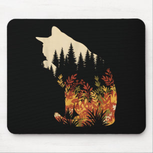 Waldkatze Silhouette Herbst Natur Wildtiere für Mousepad
