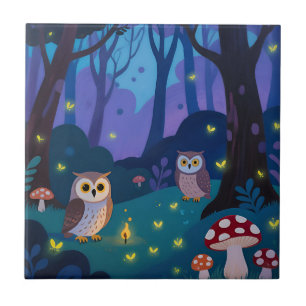 Waldkauz-Illustration bei Nacht Fliese