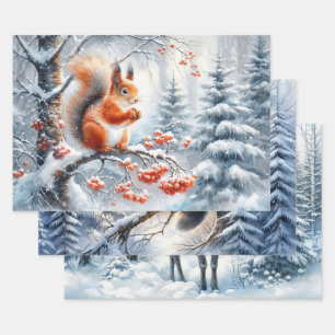 Waldkauz Ruhiger Winterwald Wildtiere Geschenkpapier Set
