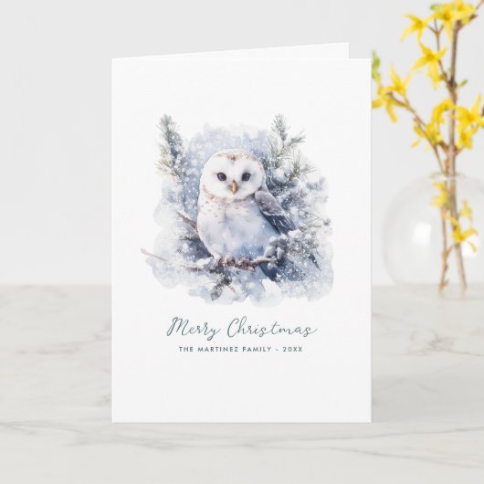 Waldkiefer Owl Frohe Weihnachten geklappt Karte (Gelbe Blume)