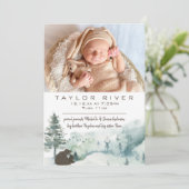 Waldkiefernbär Foto Geburtsankündigung Ankündigung (Stehend Vorderseite)