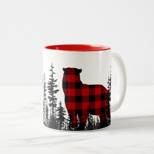 Waldkiefernwald Buffalo Karierter Bär Zweifarbige Tasse (VorderseiteRechts)