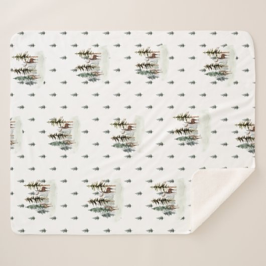 Waldkiefernwald Rentier Sherpa Blanket Sherpadecke (Vorderseite (Horizontal))