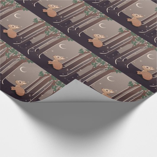 Waldkitz mit Leuchtkäfern und Mond-Kunst Geschenkpapier (Ecke)