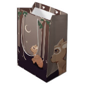 Waldkitz mit Leuchtkäfern und Mond-Kunst Mittlere Geschenktüte (Rückseite Schrägansicht)