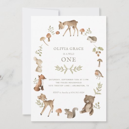 Waldkreaturen Wildtiere einen Geburtstag Einladung (Vorderseite)