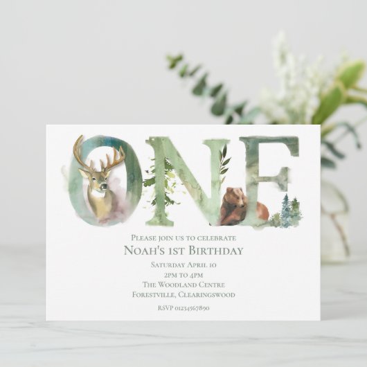 Waldland 1. Geburtstag Einladung (Stehend Vorderseite)