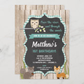 Waldland 1. Geburtstag Einladung Junge (Vorne/Hinten)