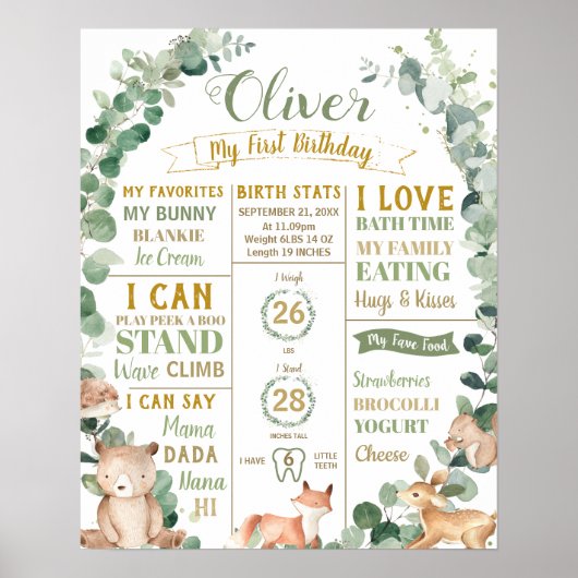 Waldland 1. Geburtstag Meilenstein Geburtsstände Poster (Vorne)