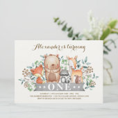 Waldland 1. Geburtstag| Whimsical Forest Animals Einladung (Stehend Vorderseite)