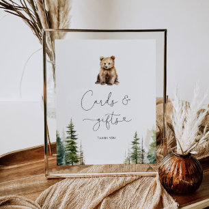 Waldland Bär Kiefernbäume Karten und Geschenkzeich Poster
