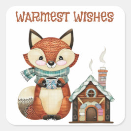 Waldland bezaubernder Fuchs mit Kaffee Beste Wünsc Quadratischer Aufkleber