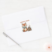 Waldland bezaubernder Fuchs mit Kaffee Beste Wünsc Quadratischer Aufkleber (Umschlag)