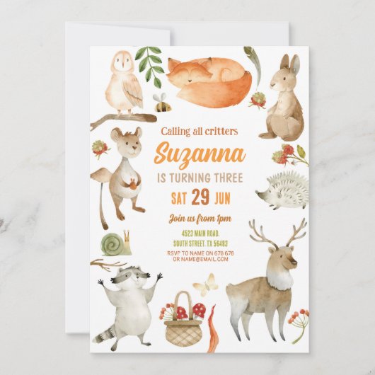 Waldland Birthday Einladung Party Tiere Wald (Vorderseite)