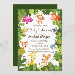 Waldland, Blätter, Waldtiere Kinderdusche Einladung