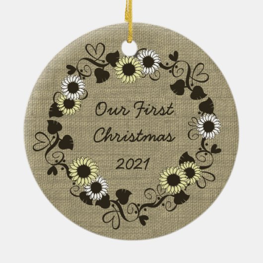 Waldland BOHO Sonnenblumen Foto Keramik Ornament (Hinten)