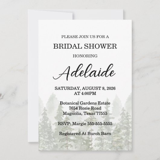 Waldland Brautparty Grün Einladung (Vorderseite)