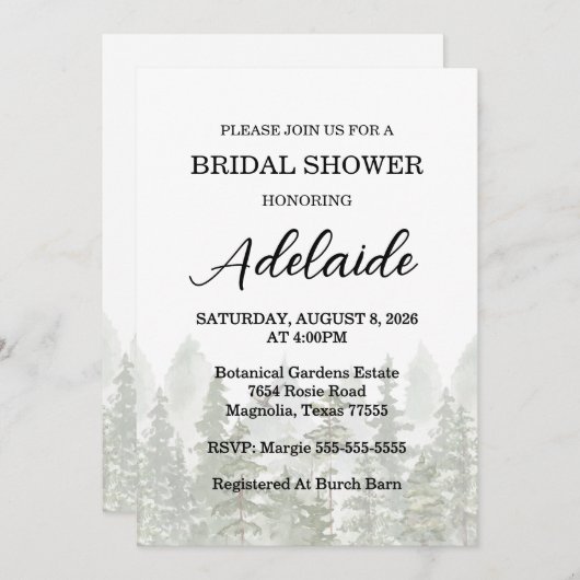 Waldland Brautparty Grün Einladung (Vorne/Hinten)