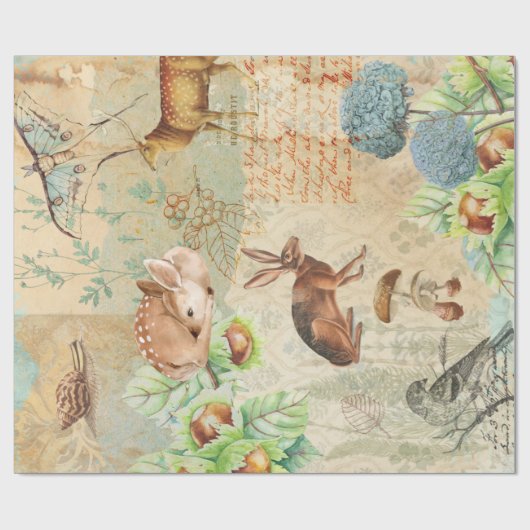 Waldland-Dekoupage Wald Wildtiere, Kaninchen Geschenkpapier (Flach)