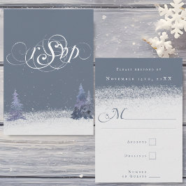 Waldland Dusty Blau und Weiß Winterschnee Hochzeit RSVP Karte