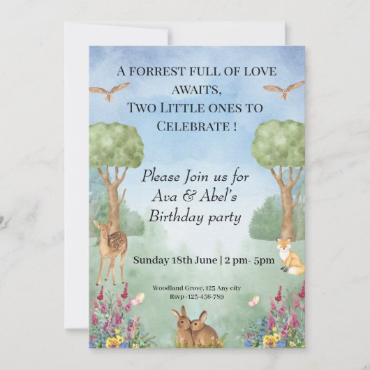 Waldland - Einladung zum Geburtstag - Zwillingswal (Vorderseite)