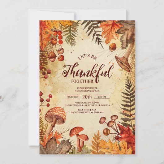 Waldland Ernte Blätter Erntedank Abendessen Einladung (Vorderseite)