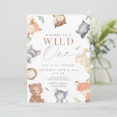 Waldland Erster Geburtstag, Wald Animimal, wild Einladung (Stehend Vorderseite)